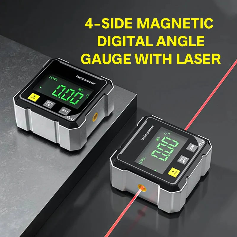 AngleMaster™ Upgraded 4-Side Magnetic Digital Angle Gauge with Laser